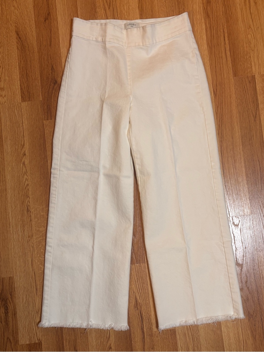 Avenue Montaigne Alex Coastal Cream High-Rise Wide-Leg Crop Pants Raw Hem USA 2